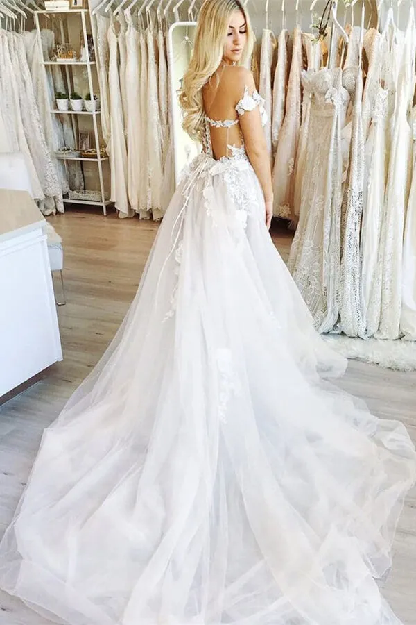 Roycebridal Ball Gown Off the Shoulder Open Back Lace Long Wedding Dresses,Fairy Wedding Gowns,MW420