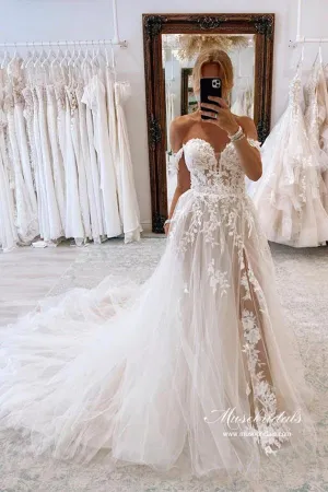 Roycebridal Gorgeous Tulle A-line Sweetheart Neck Lace Appliques Wedding Dresses, MW950