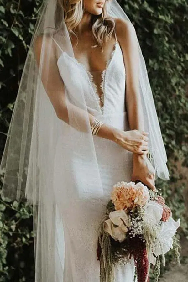 Roycebridal Lace Mermaid Spaghetti Straps Backless Wedding Dresses, Bridal Gown, MW692