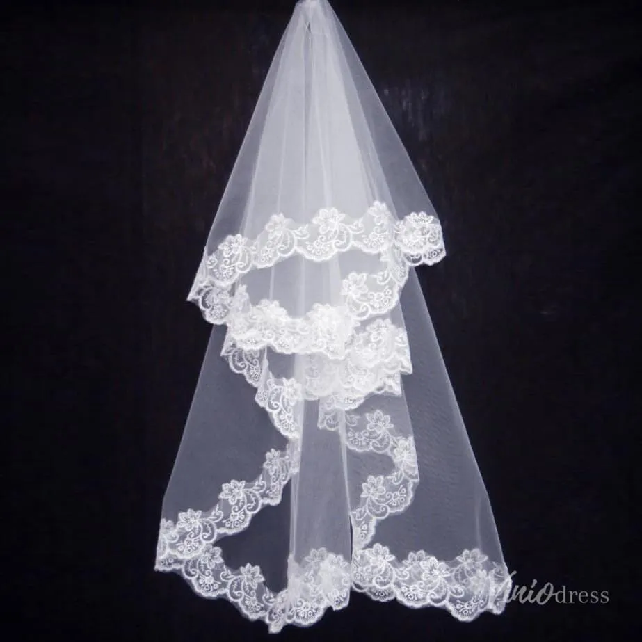 Roycebridal Long Lace Appliqued Bridal Blusher Veil Viniodress