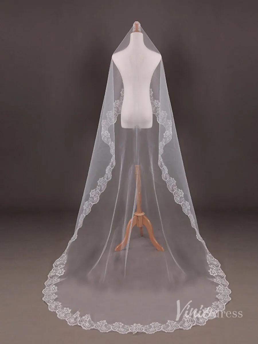 Roycebridal Long Lace Appliqued Bridal Blusher Veil Viniodress