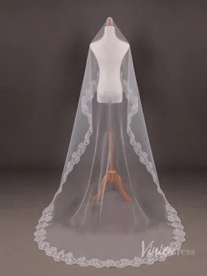 Roycebridal Long Lace Appliqued Bridal Blusher Veil Viniodress