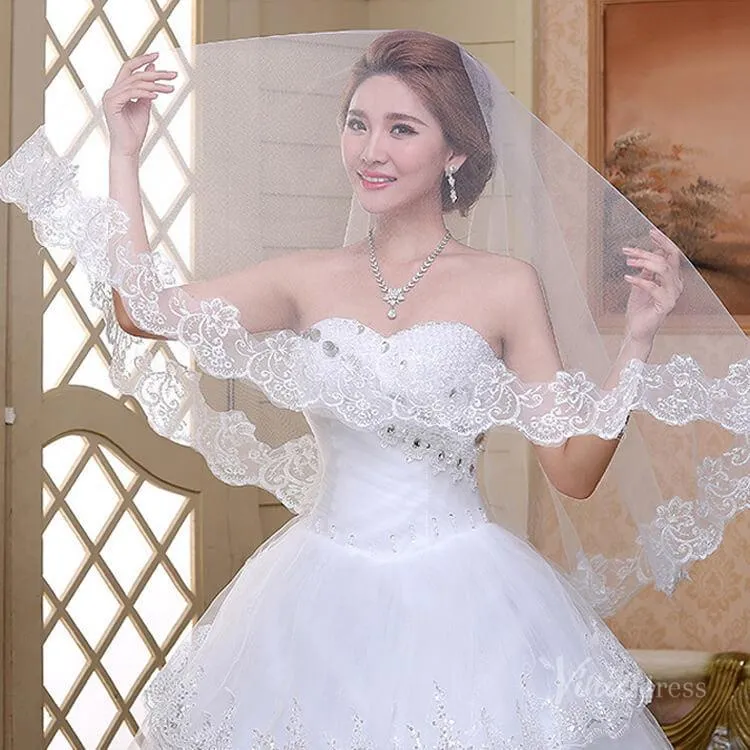 Roycebridal Long Lace Appliqued Bridal Blusher Veil Viniodress