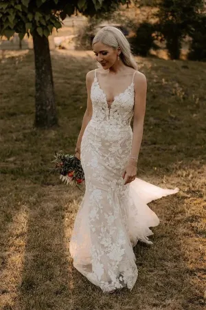 Roycebridal Mermaid Tulle V-neck Wedding Dresses With Appliques, Bridal Gown, MW977