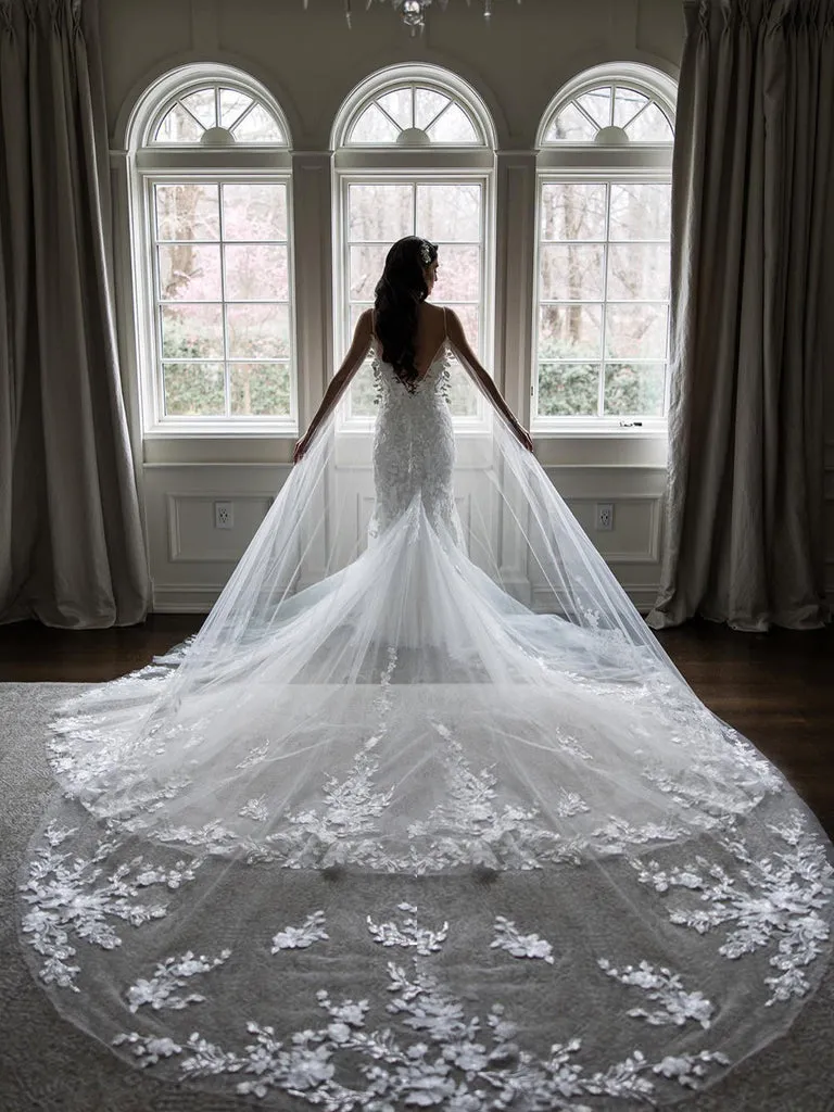 Roycebridal Non-traditional Wedding Veil Floral Lace Cathedral Veil Bridal Veil