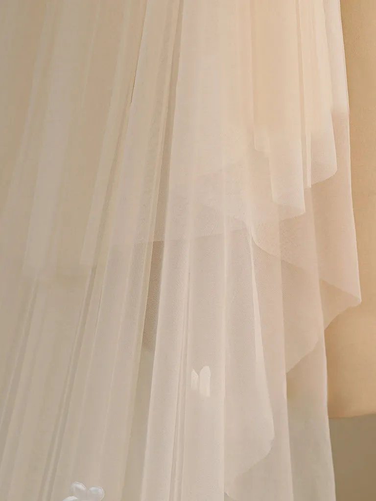 Roycebridal Ombre Champagne Floral Lace Ivory Cathedral Veil with Blusher Bridal Veil Wedding Veil