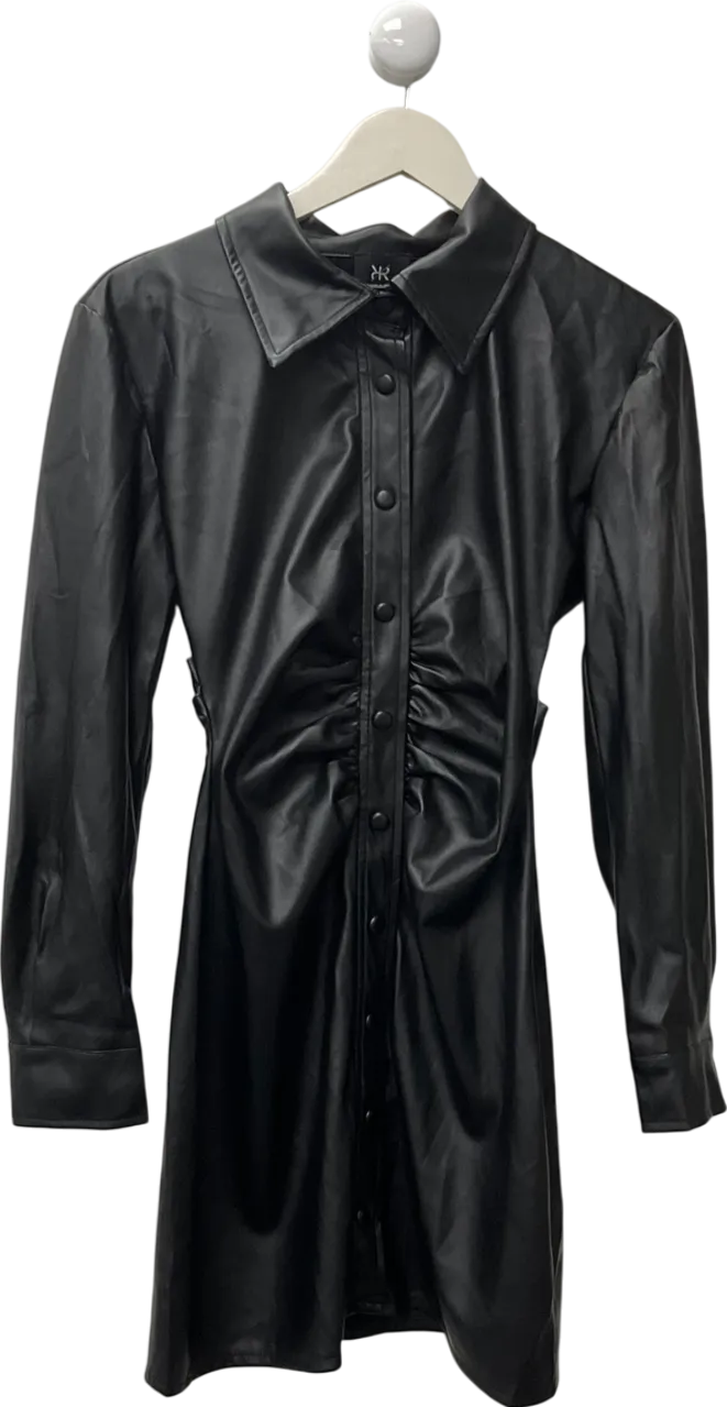 Ruched & Ready Black Faux Leather Dress UK S