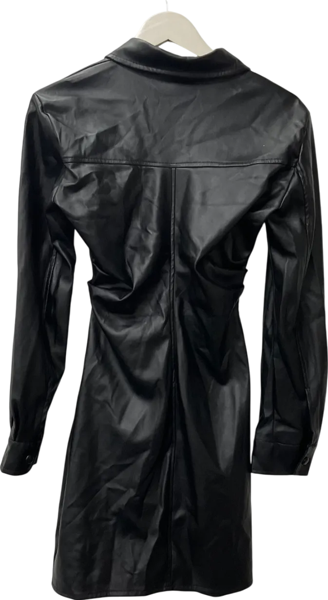 Ruched & Ready Black Faux Leather Dress UK S