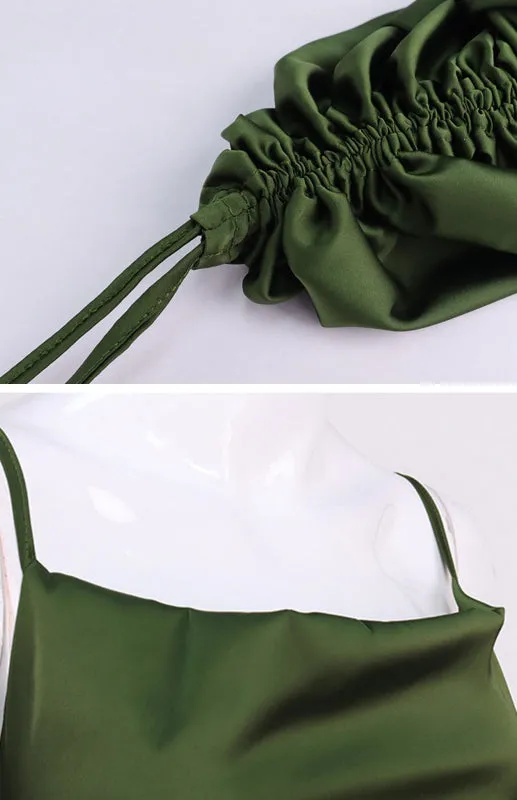Ruched Front Halter Top Dress with High Slit