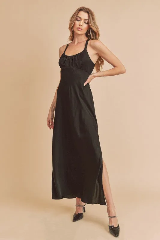 Ruched Side Slit Cutout Back Maxi Cami Dress