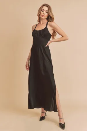 Ruched Side Slit Cutout Back Maxi Cami Dress