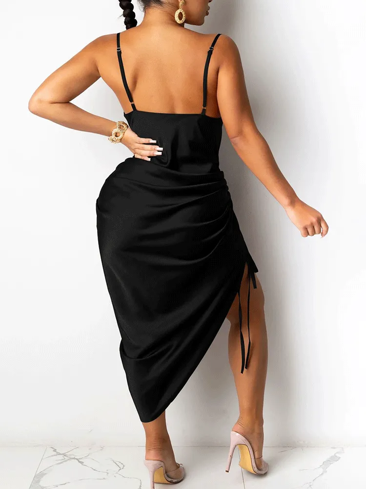 Ruched Spaghetti Strap Midi Dress