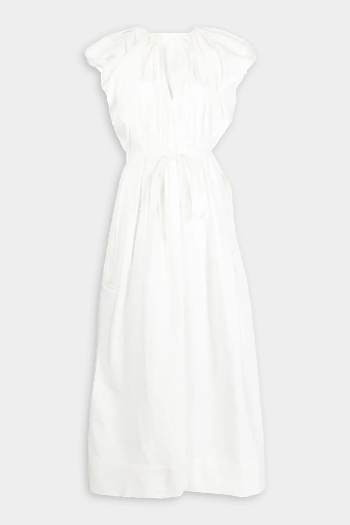 Ruched Tie Waist Dress in White