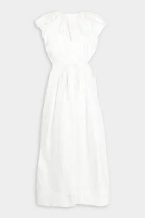 Ruched Tie Waist Dress in White