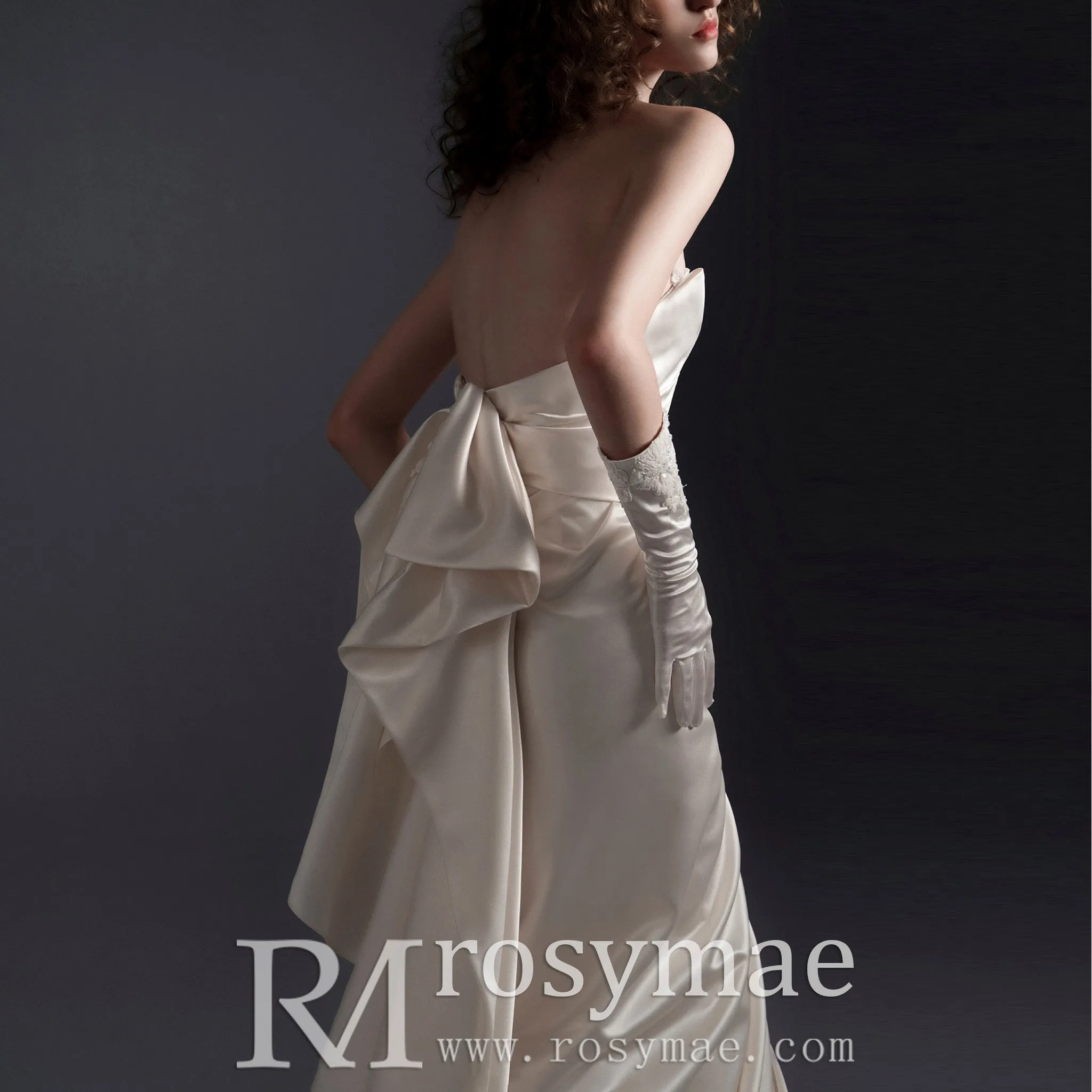 Ruched V-neckline Satin Wedding Dress with Fit and Flare Skirt