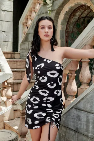 Runaway girl - black abstract print mini dress