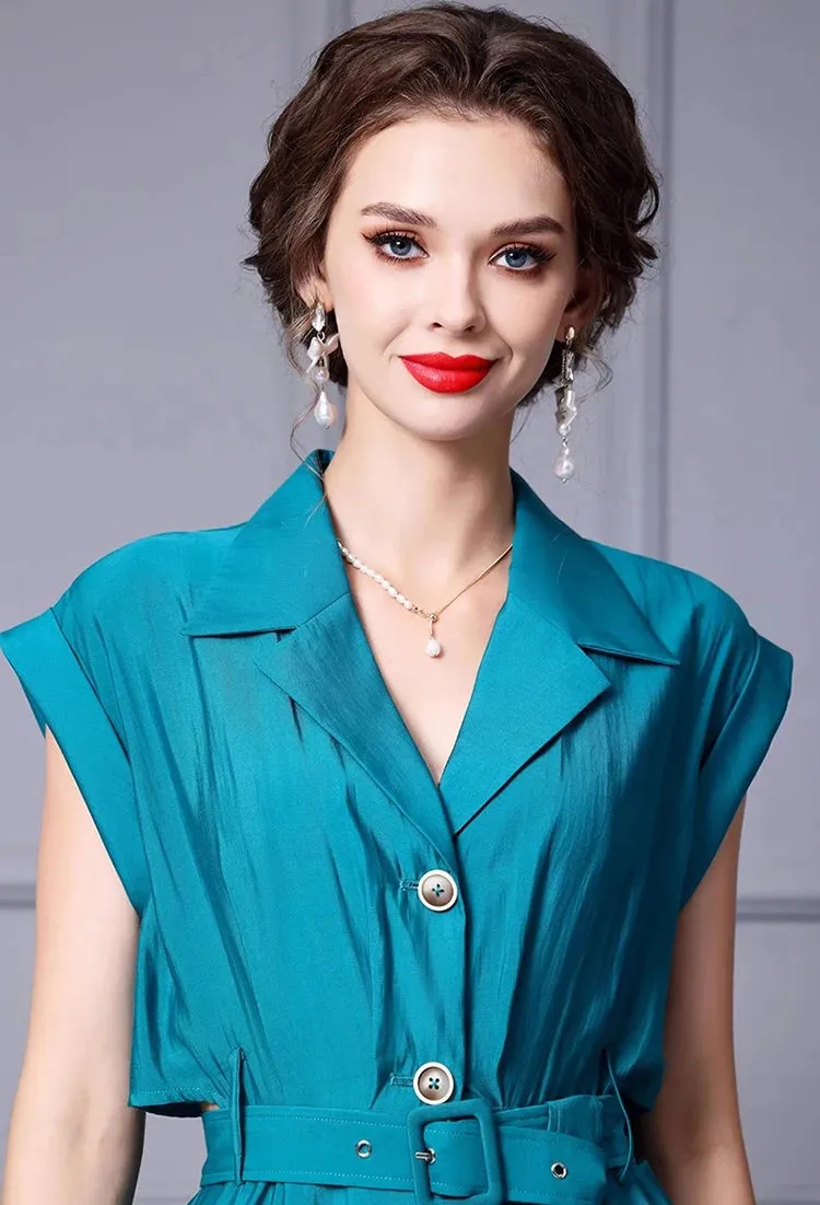 Samantha Single Breasted Sashes Chiffon Temperament Dress
