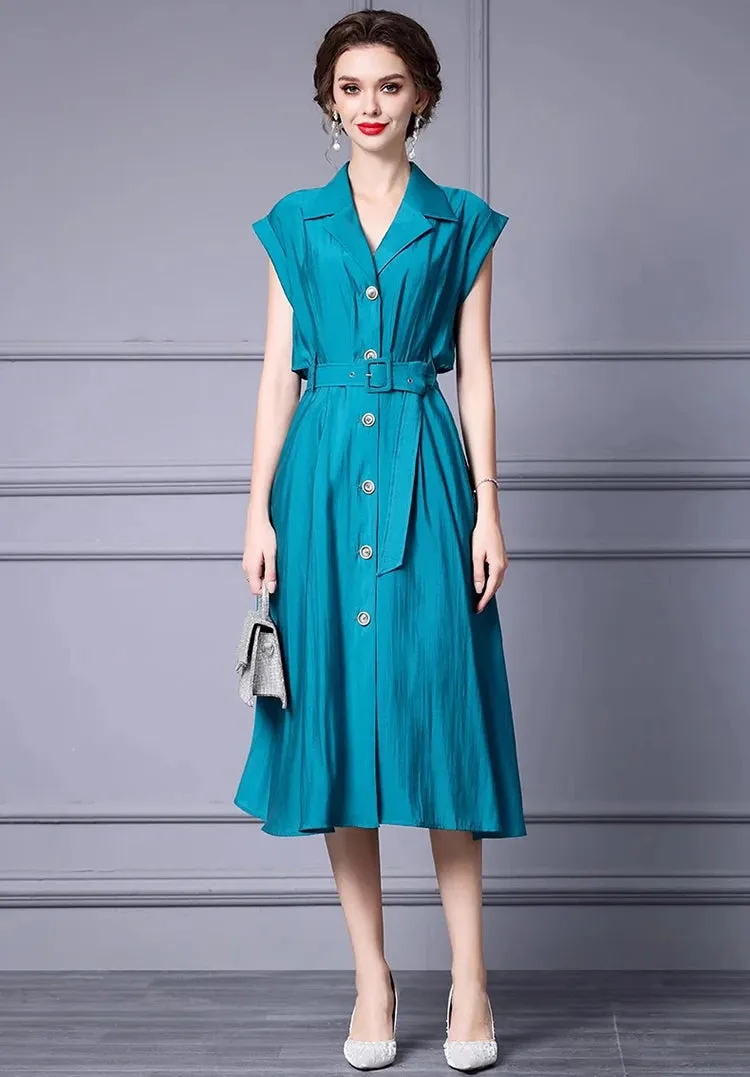 Samantha Single Breasted Sashes Chiffon Temperament Dress