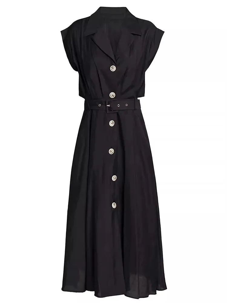 Samantha Single Breasted Sashes Chiffon Temperament Dress