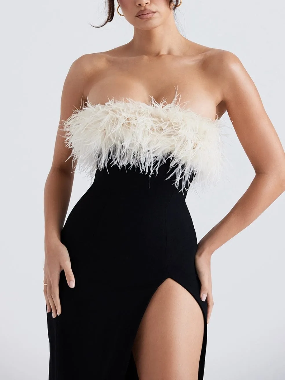 Sarai Black Thigh Split Dress