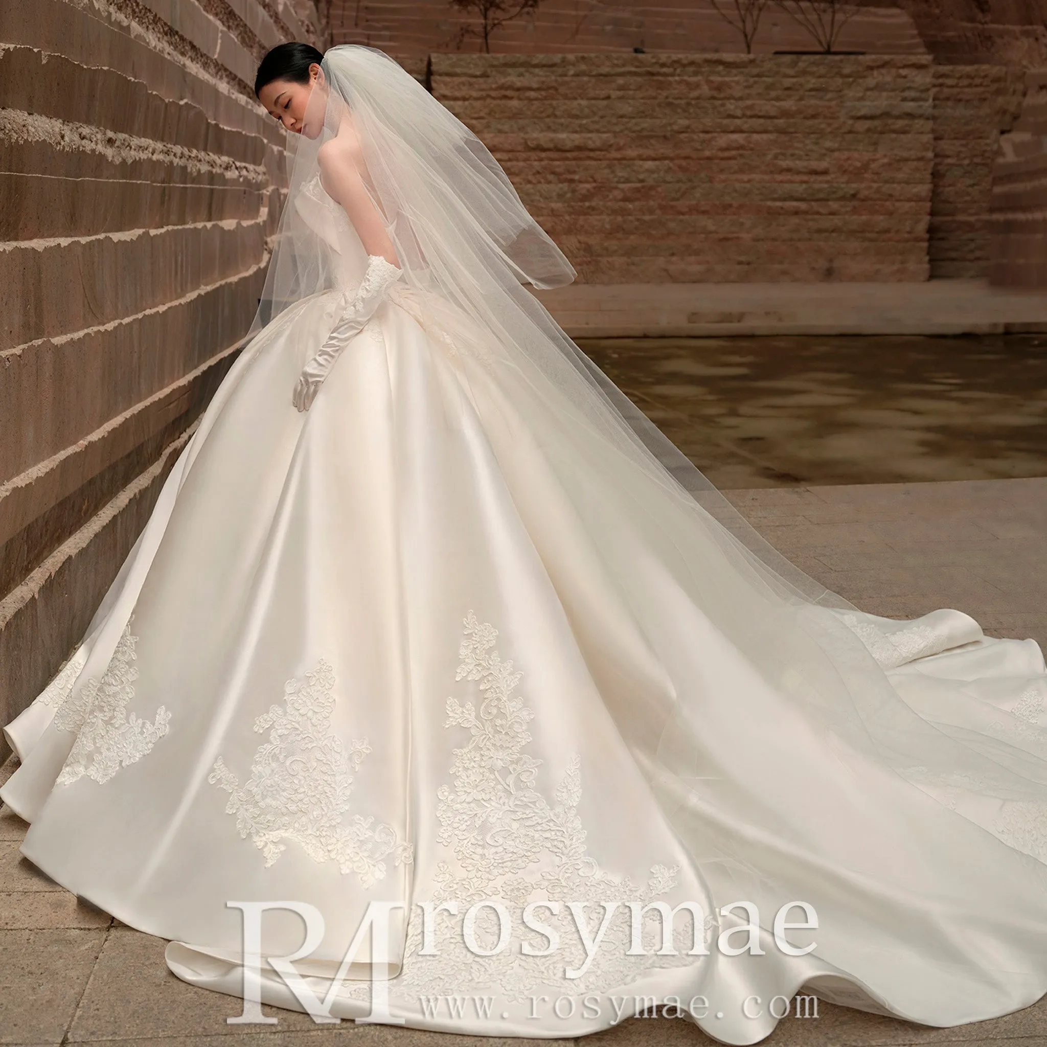 Satin and Lace Ballgown Wedding Dresses Princess Wedding Gowns