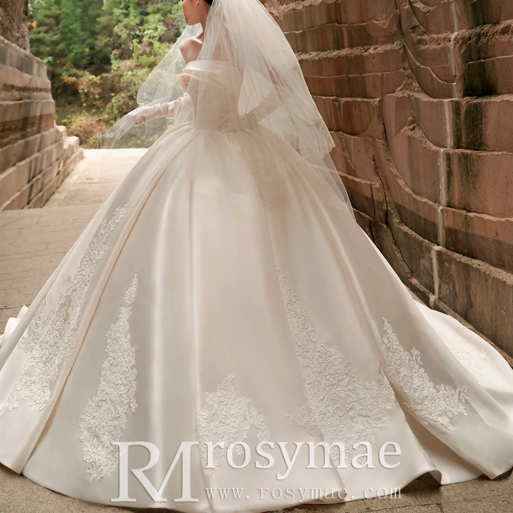 Satin and Lace Ballgown Wedding Dresses Princess Wedding Gowns