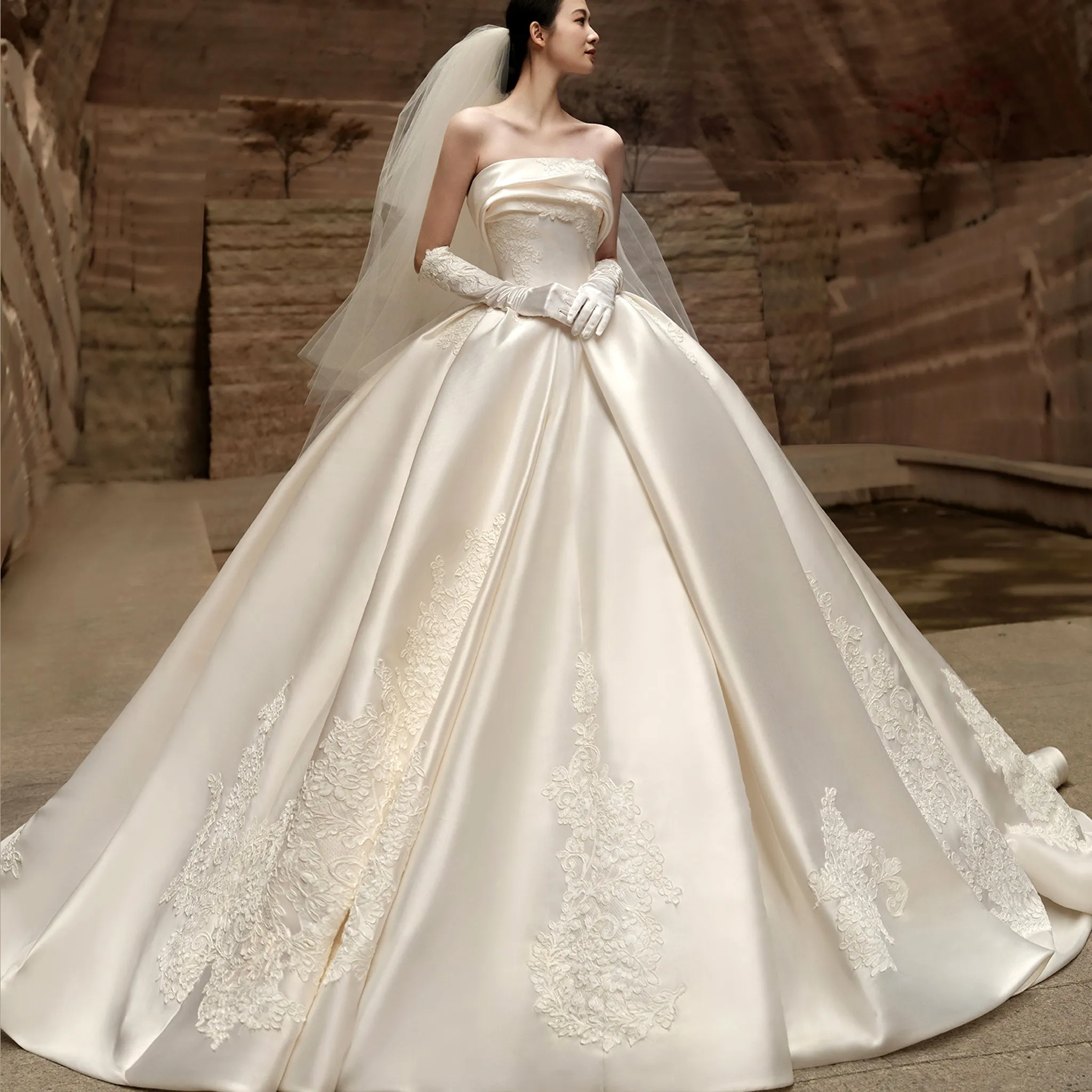 Satin and Lace Ballgown Wedding Dresses Princess Wedding Gowns