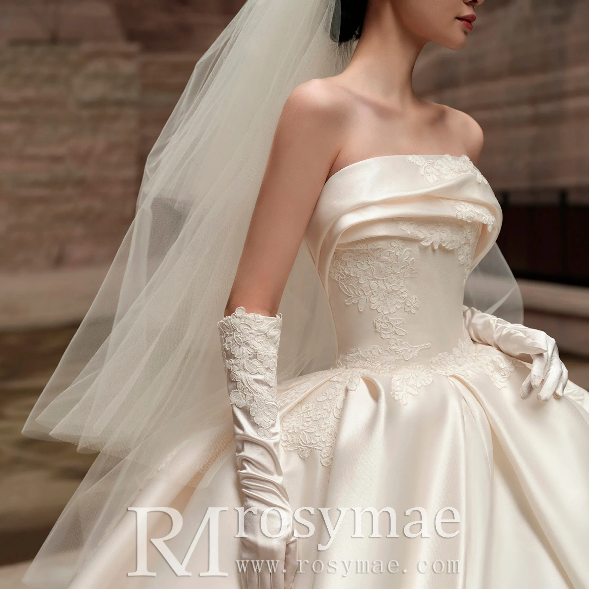 Satin and Lace Ballgown Wedding Dresses Princess Wedding Gowns
