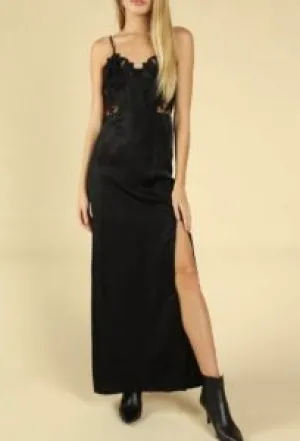 Satin Lace Deconstructed Bustier Spaghetti Strap Side Slit Dress