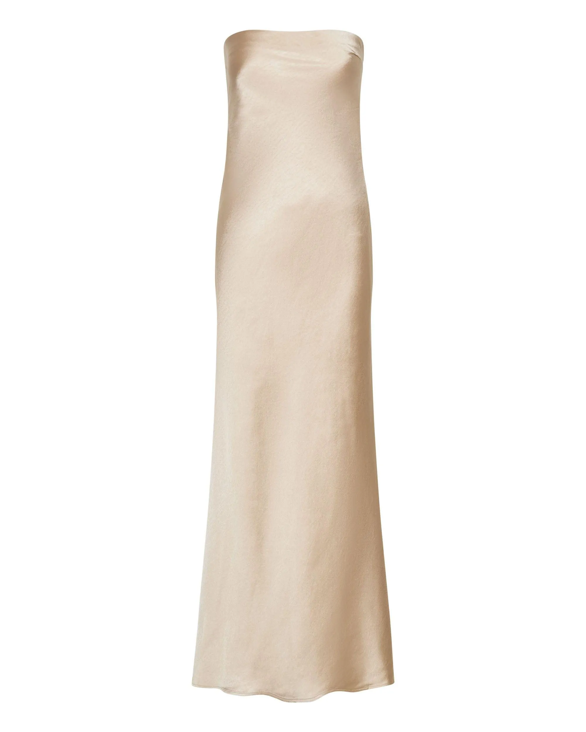 SATIN TIE BACK STRAPLESS MAXI | SAND