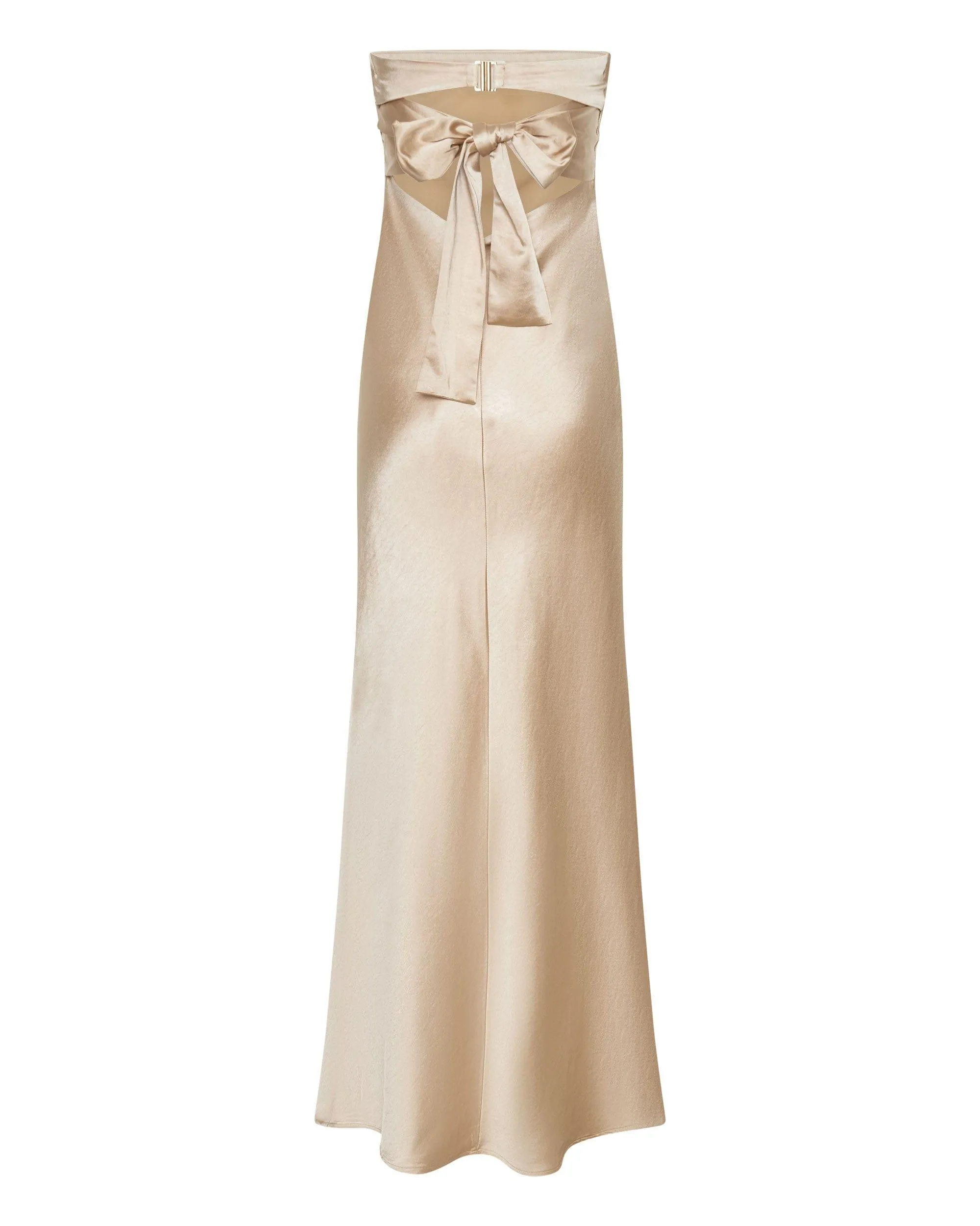 SATIN TIE BACK STRAPLESS MAXI | SAND