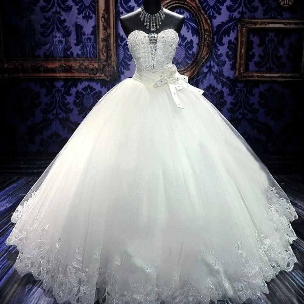 sd-hk Women White Wedding Dress Lace Strapless Party Gowns