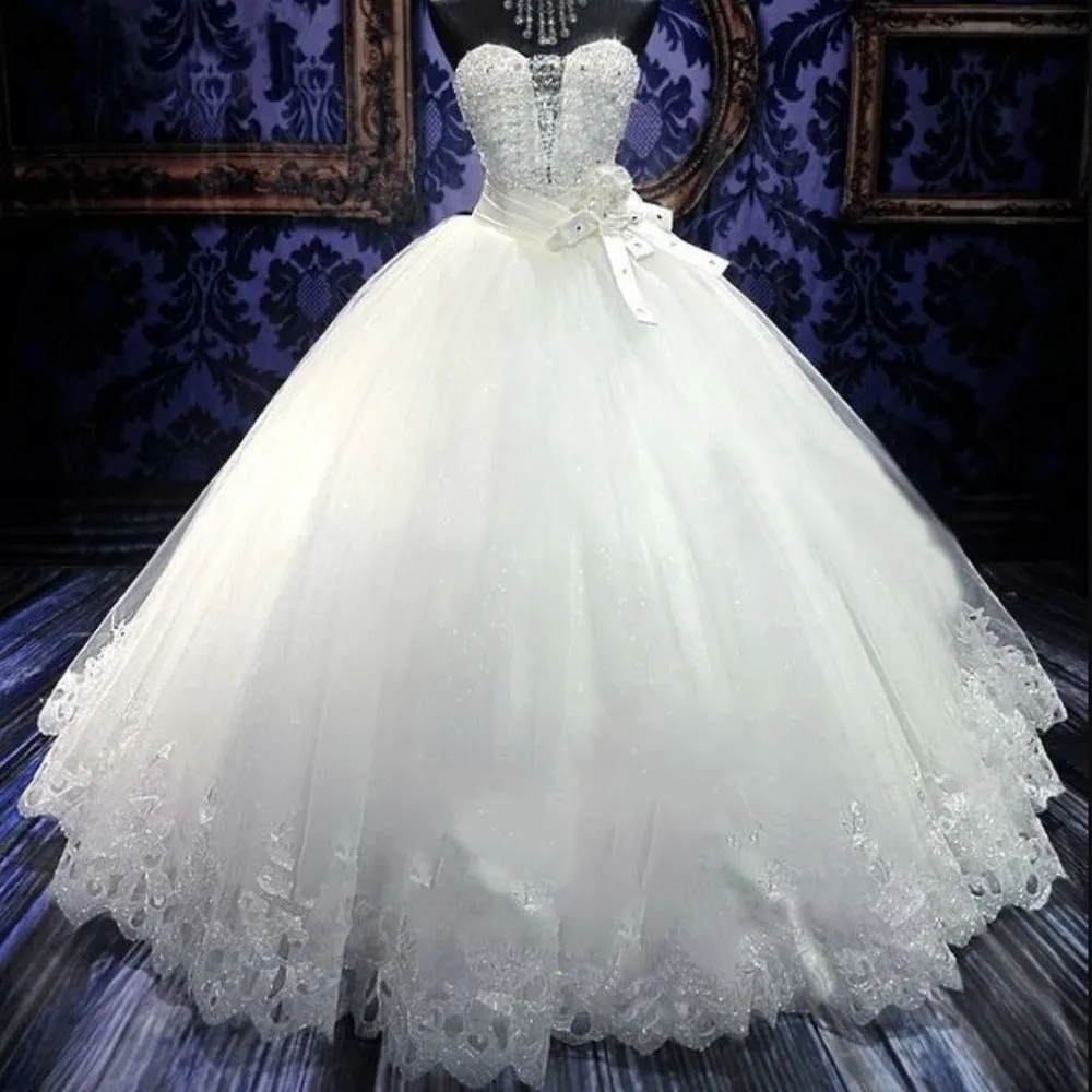 sd-hk Women White Wedding Dress Lace Strapless Party Gowns