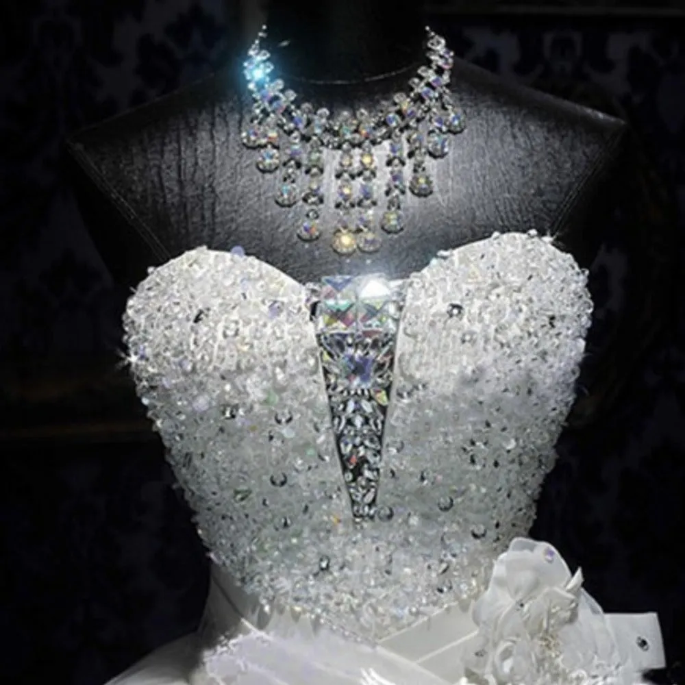 sd-hk Women White Wedding Dress Lace Strapless Party Gowns