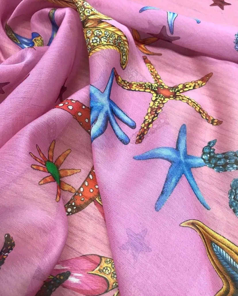 Sea Shell Pattern Sugar Chiffon Fabric - Lightweight Elegant Material for Crafting
