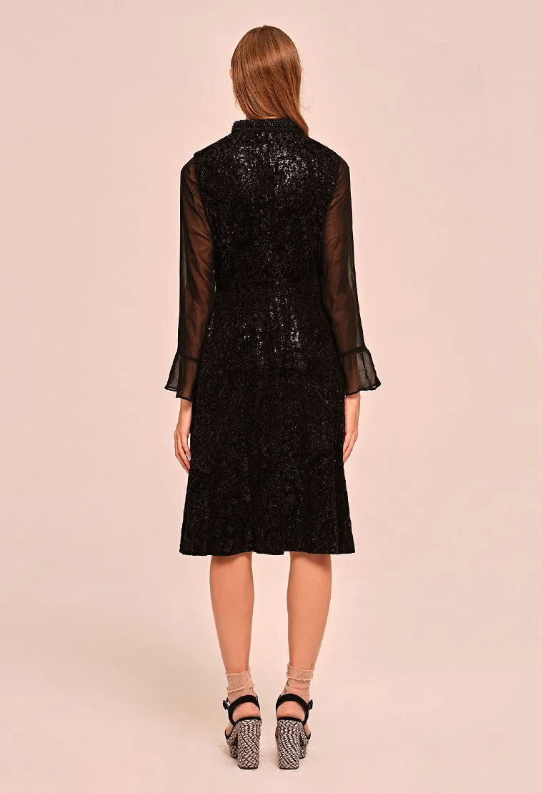 See-through velvet evening dress