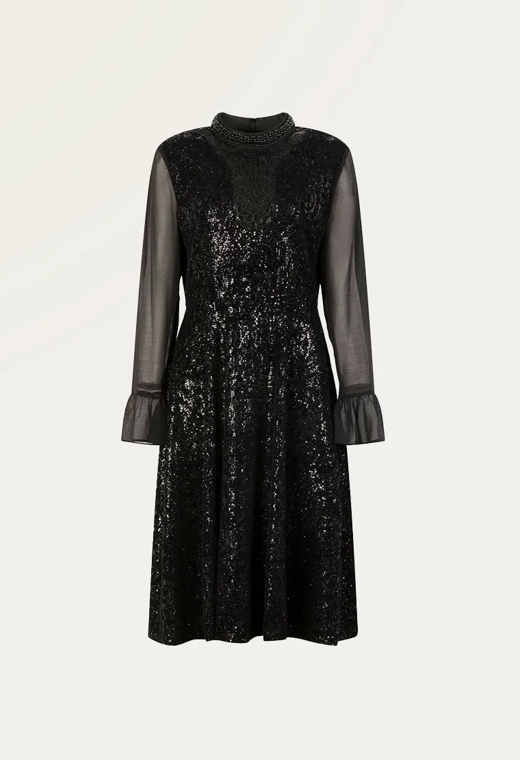 See-through velvet evening dress