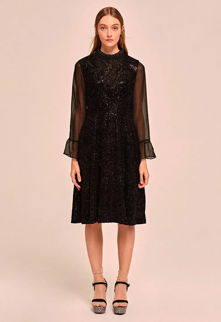 See-through velvet evening dress