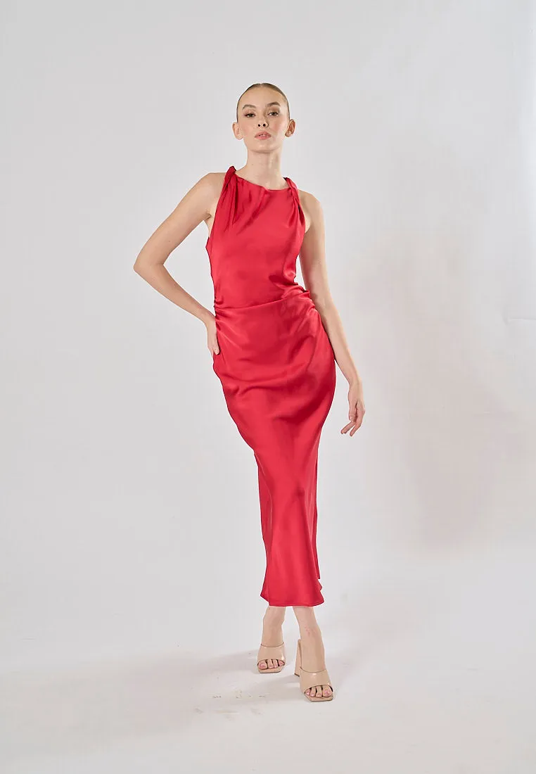 Seporha Red Cowl Neck Midi Dress