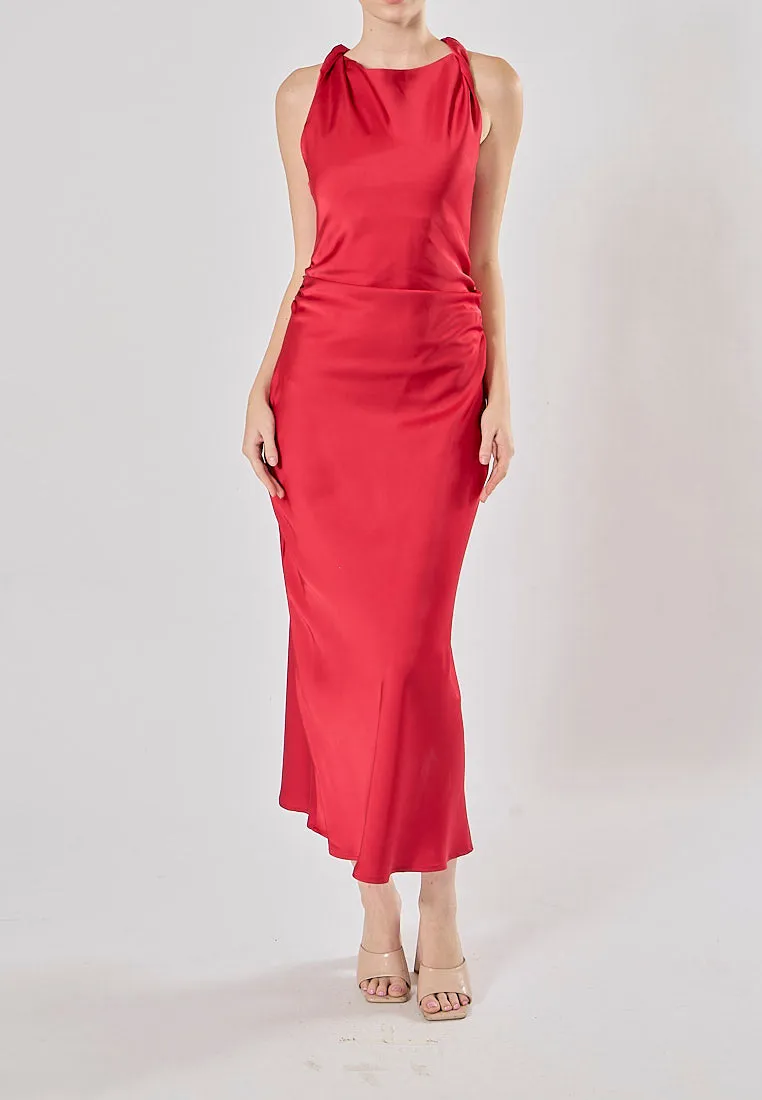 Seporha Red Cowl Neck Midi Dress