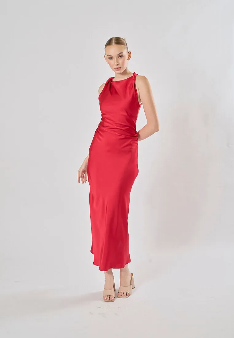 Seporha Red Cowl Neck Midi Dress