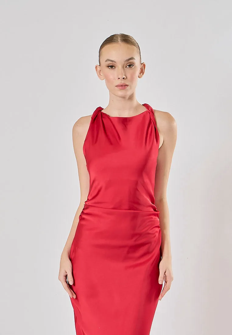 Seporha Red Cowl Neck Midi Dress