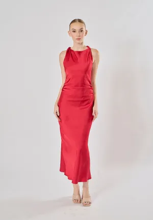 Seporha Red Cowl Neck Midi Dress