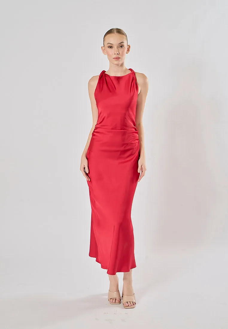 Seporha Red Cowl Neck Midi Dress