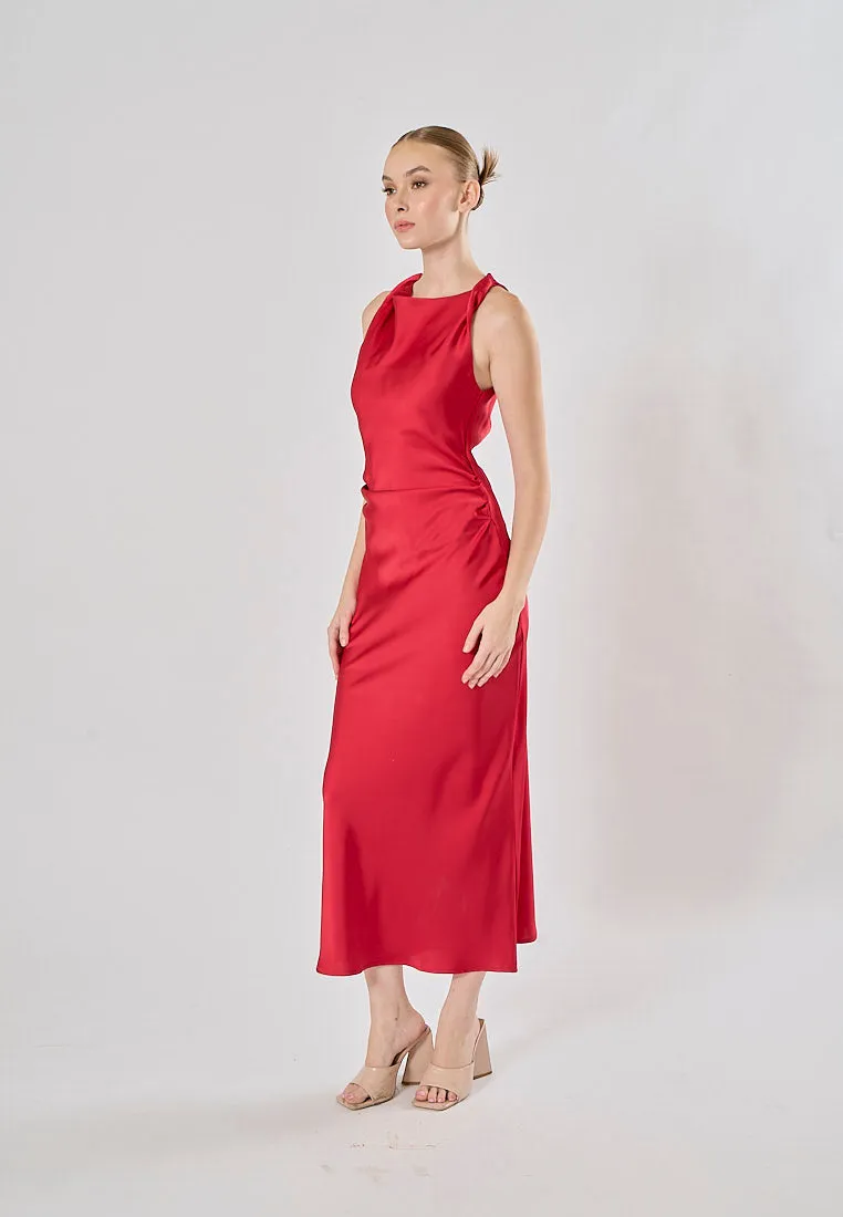 Seporha Red Cowl Neck Midi Dress