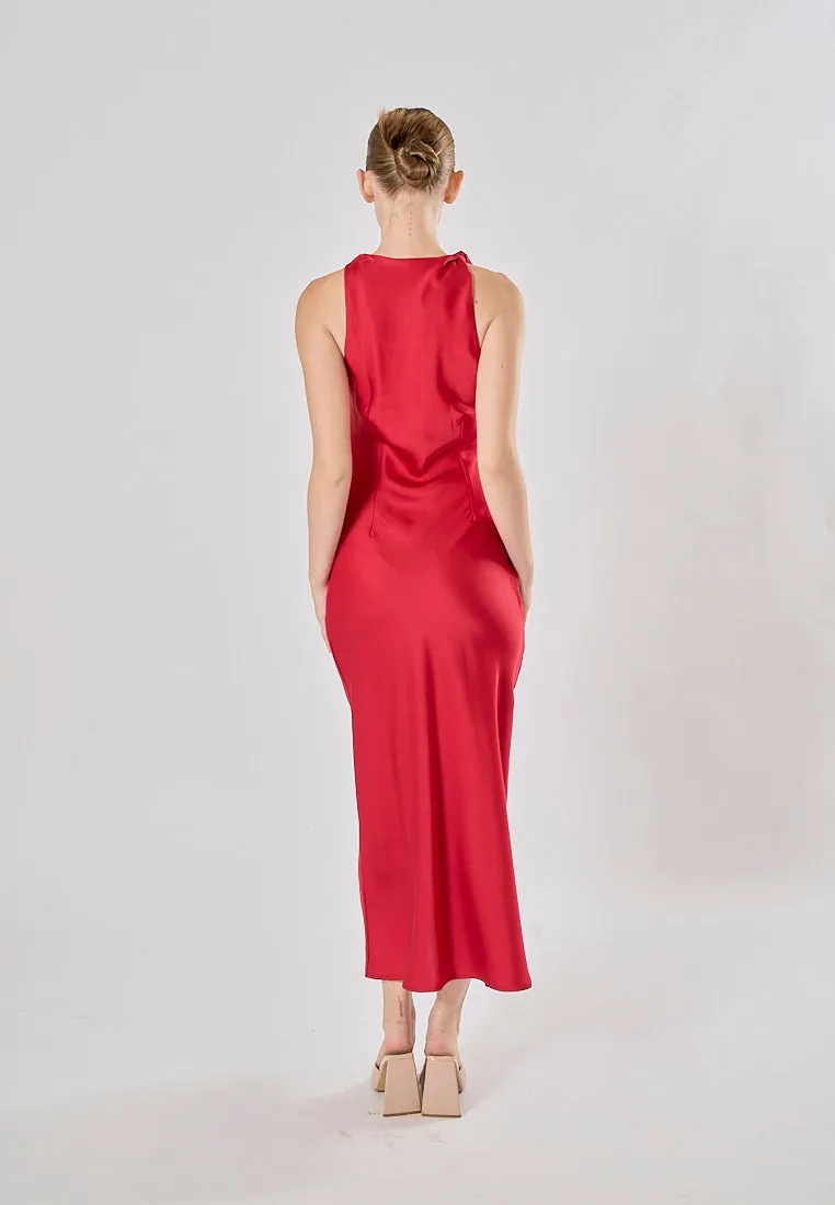 Seporha Red Cowl Neck Midi Dress