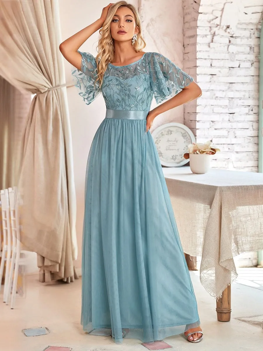 Sequin Mesh Leaf Maxi Prom Dress Sparkle Evening Dresses