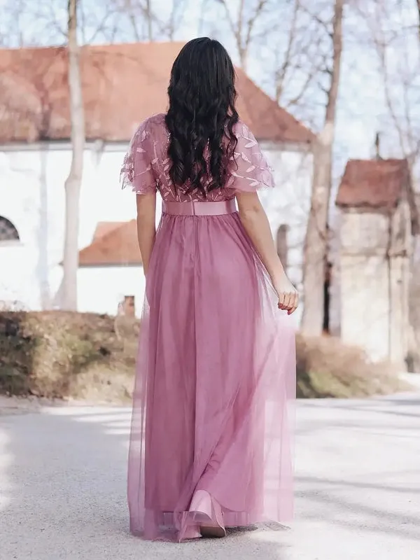 Sequin Mesh Leaf Maxi Prom Dress Sparkle Evening Dresses