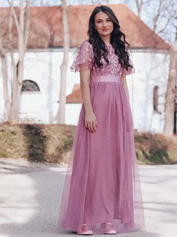 Sequin Mesh Leaf Maxi Prom Dress Sparkle Evening Dresses