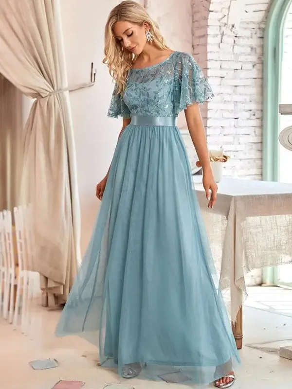 Sequin Mesh Leaf Maxi Prom Dress Sparkle Evening Dresses